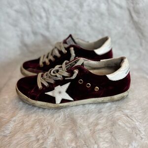 Golden Goose Burgundy velvet Star Sneakers